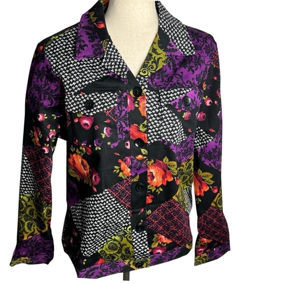 Drapers & Damon’s floral mixed media  artsy button down jacket S NWOT - Picture 1 of 8